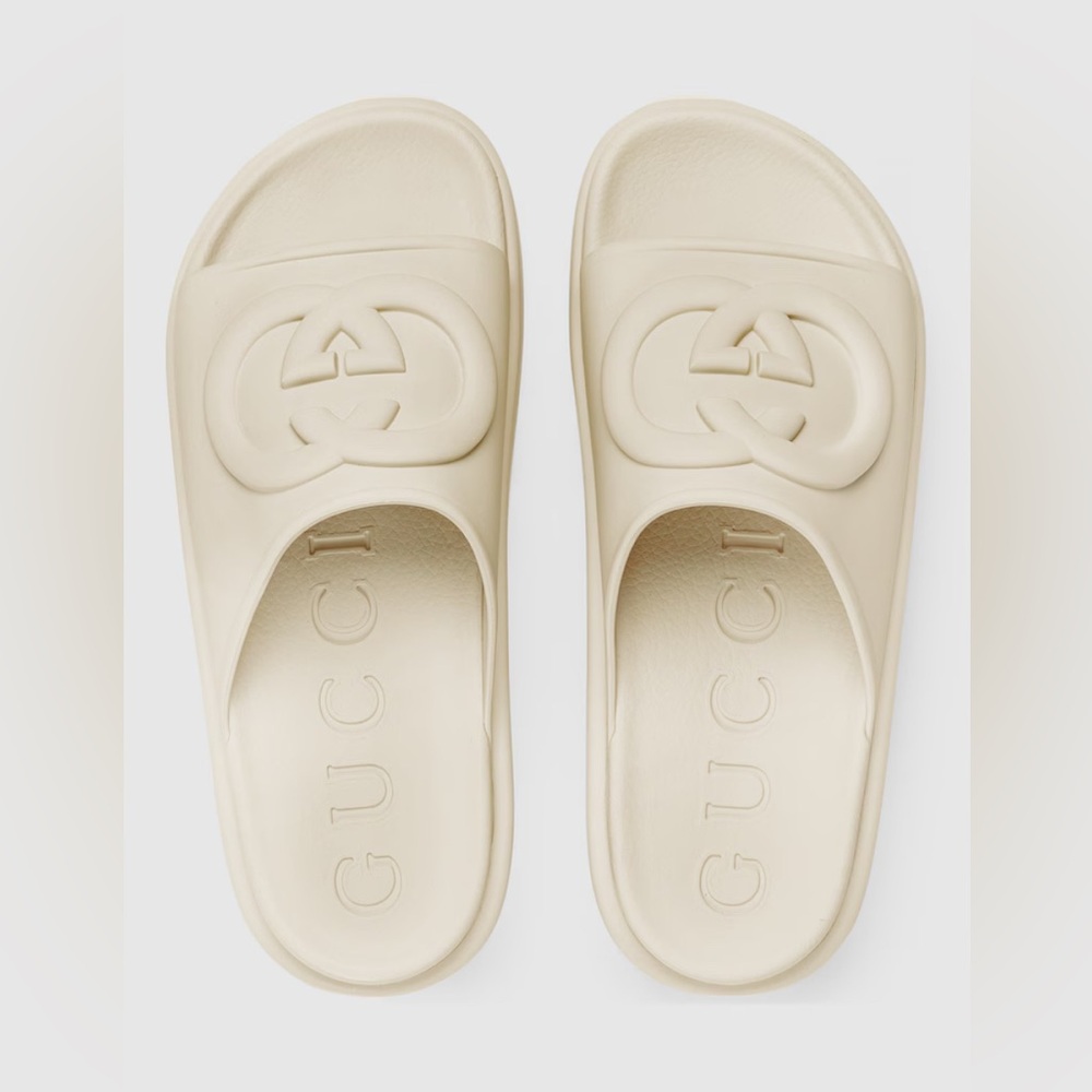 Gucci Platform Slide Sandals with Interlocking G Off White Pool Slides 37 7